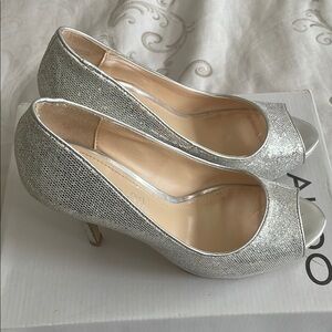 Aldo Silver Stiletto Heels with Glitter Finish